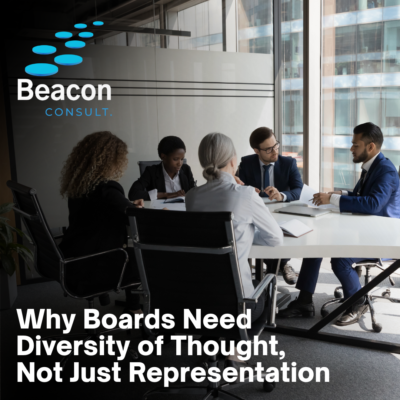 A meeting of diverse board members, cognitive diversity heading overlaid