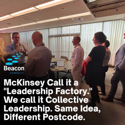 Mark Fulcher Founder of Beacon Consult hosts a leadership workshop in a boardroom of people